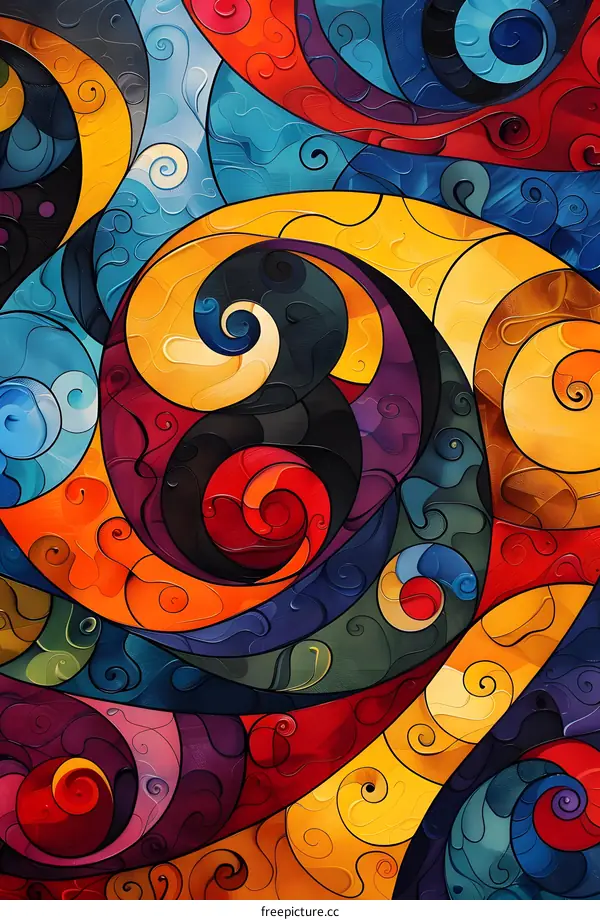 Colorful abstract painting with yin yang symbol