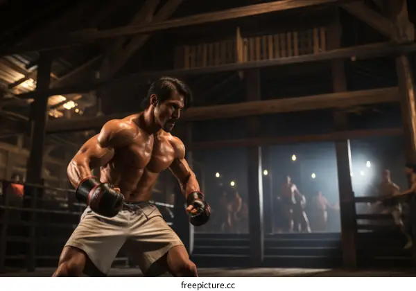 A man with his fists up in a fighting stance