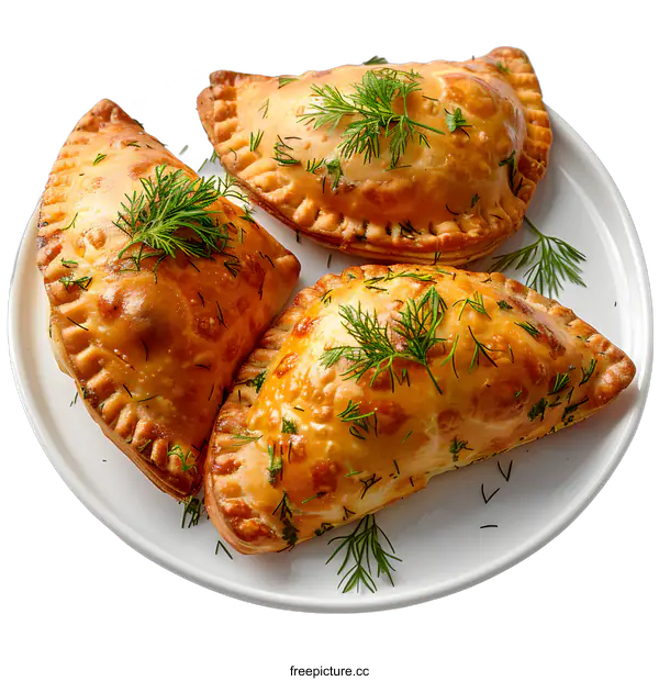 [Transparent Background PNG]Three Delicious Empanadas Garnished with Fresh Dill