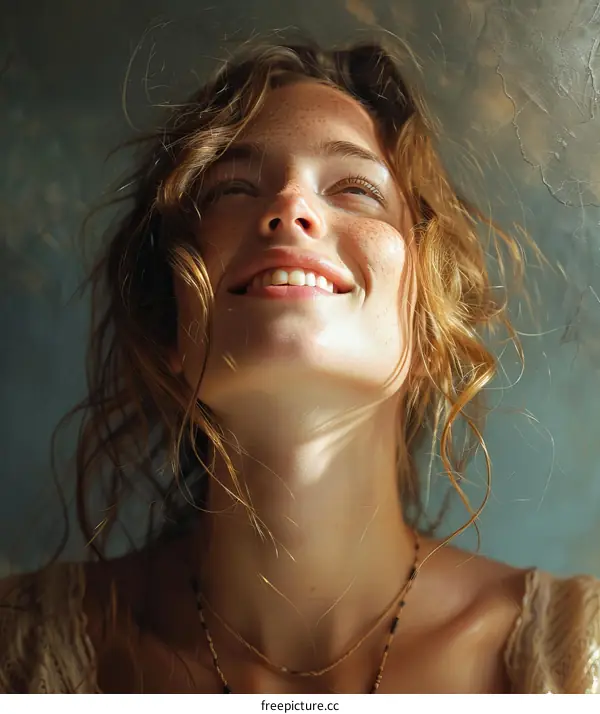 Beautiful Woman Smiling Upward Portrait