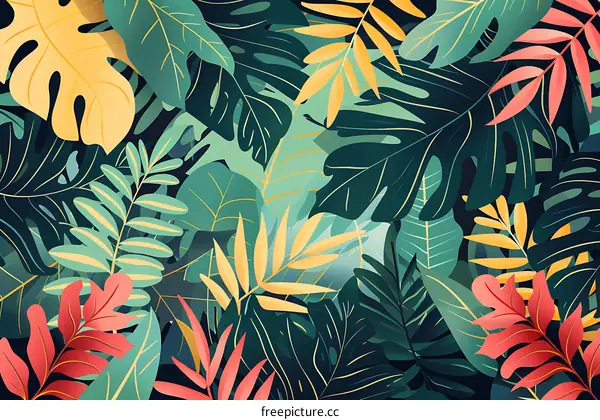 Tropical Leaves Pattern Seamless Illustration