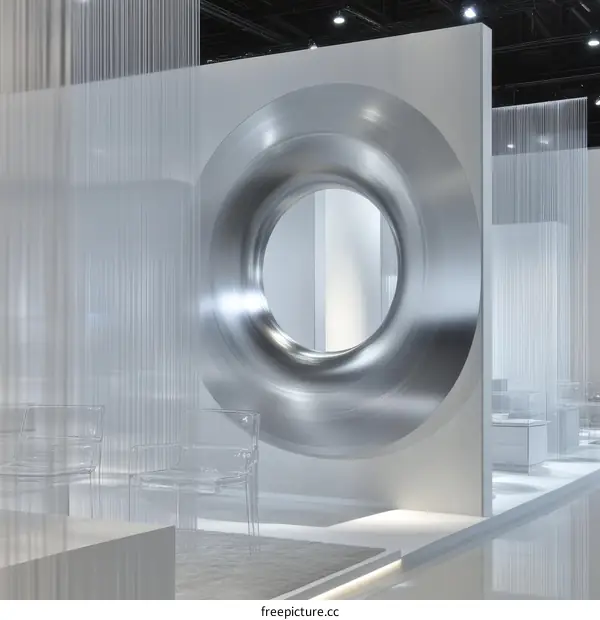 Modern Exhibition Design with Circular Metal Feature