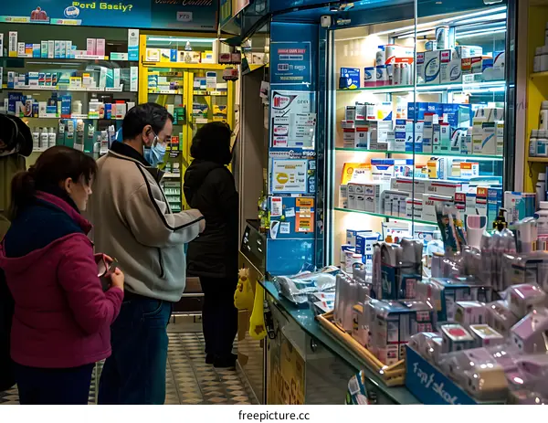 People Waiting in Line at a Pharmacy