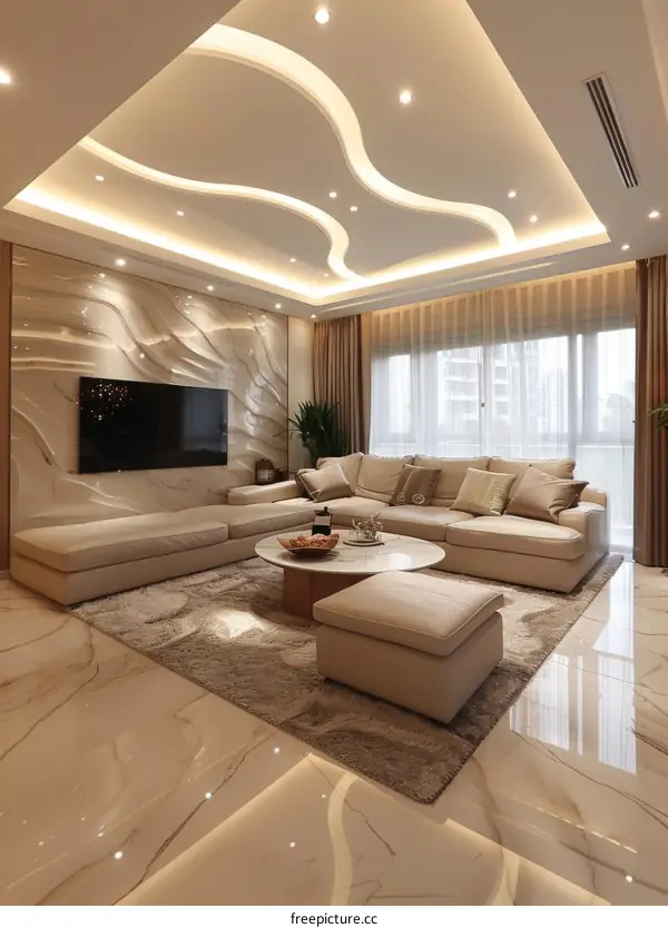 Modern Minimalist Living Room Design Rendering