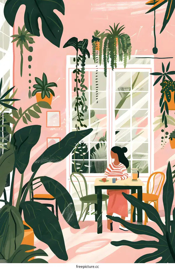 Woman Sitting in a Room Filled With Plants