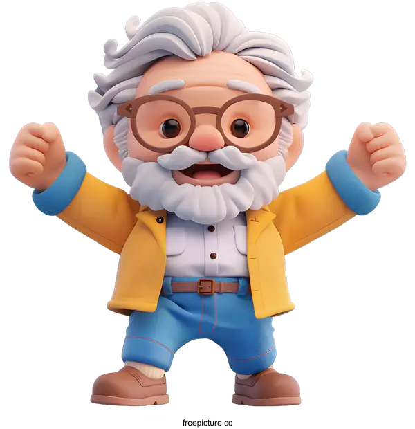 [Transparent Background PNG]Cartoon Character Happy Elderly Man 3D Rendering