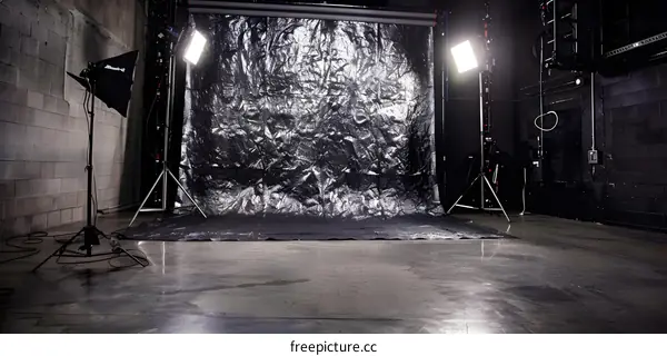 Empty Photo Studio With Backdrop Lighting Equipment And Floor