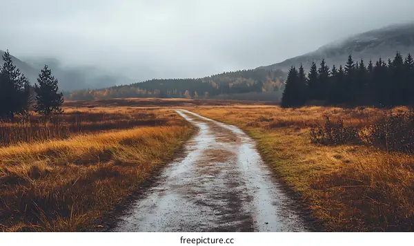 Forest Path Leading Through Grassy Field
