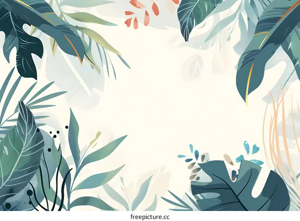 Tropical Leaves Frame Border Watercolor Illustration
