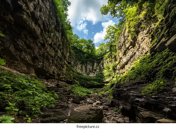 Nature Photography of a Canyon with Green Trees and Rocks