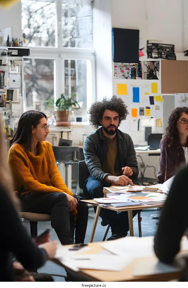 Young People Discussing Project Ideas in a Creative Workspace