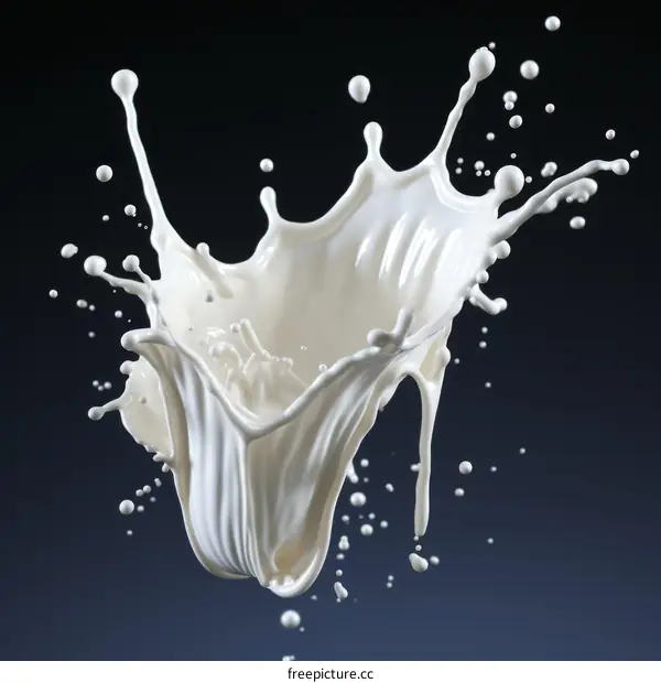 Milk Splashing Against Dark Blue Background