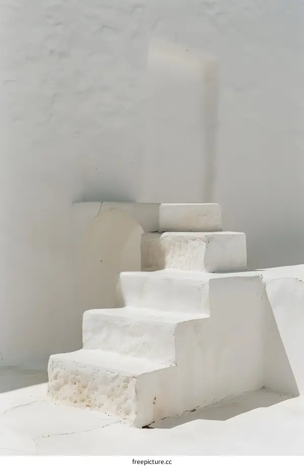 White Stone Steps  Against a White Wall