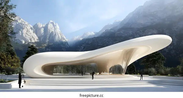 Modern Architectural Design of a Building in the Mountains