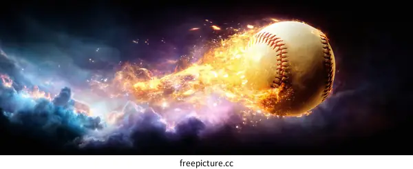 Burning Baseball in the Night Sky