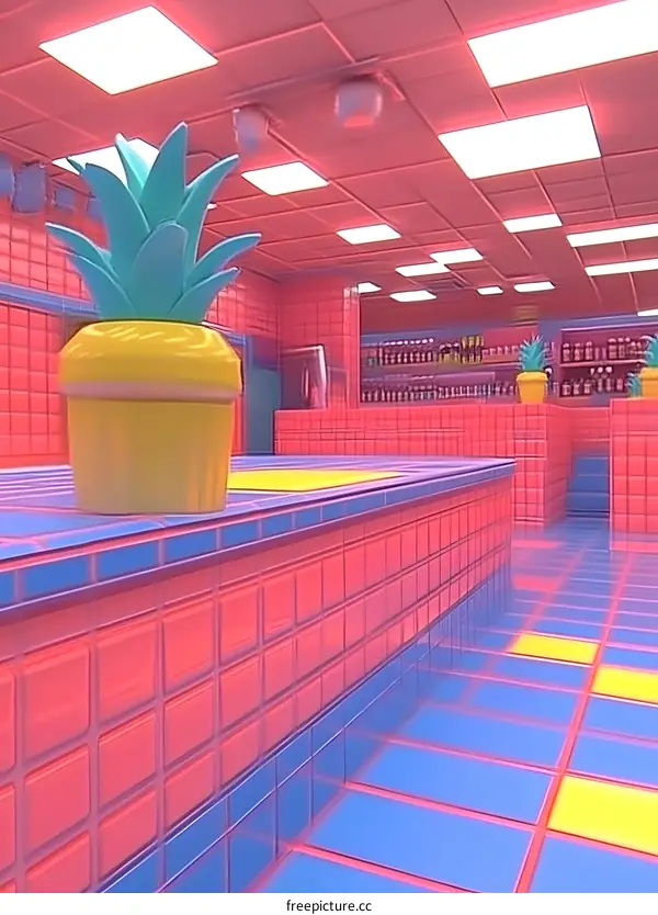 Pink and Blue Tiles Inside a Bar