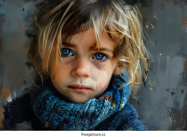 Portrait of a Young Girl with Blue Eyes and Blonde Hair