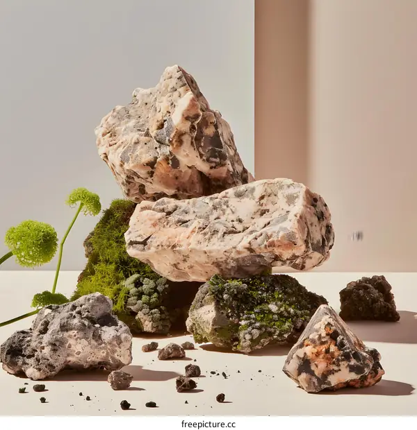 Natural Stone Arrangement with Moss and Green Stems