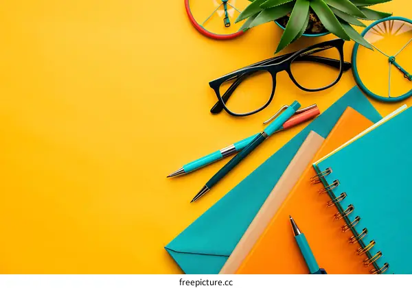 Yellow Background with Office Supplies