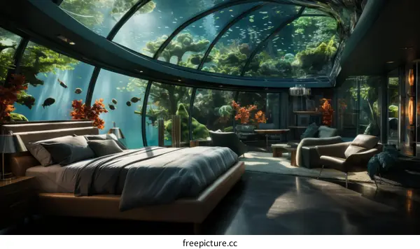 futuristic underwater bedroom interior design concept