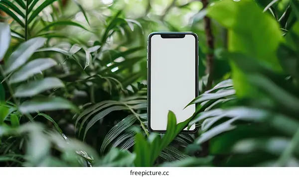 Smartphone Screen Mockup Green Leaves Background