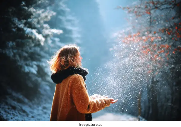 Winter Wonderland Woman Throwing Snowflakes