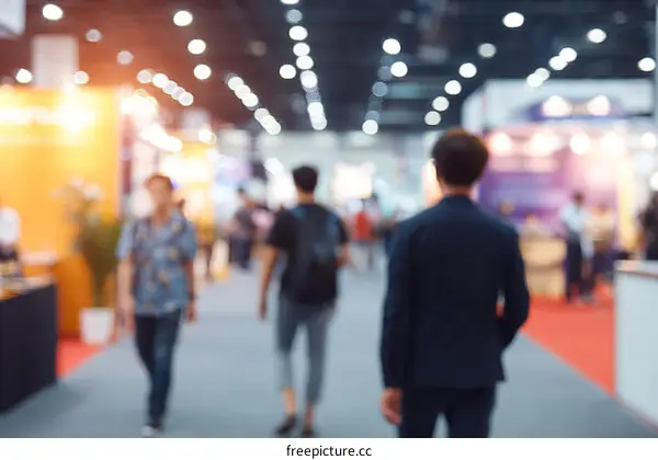 Blurred Exhibition Hall with Multiple People