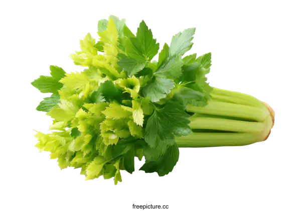 [Transparent Background PNG]Fresh Celery Bunch Close-up on White Background