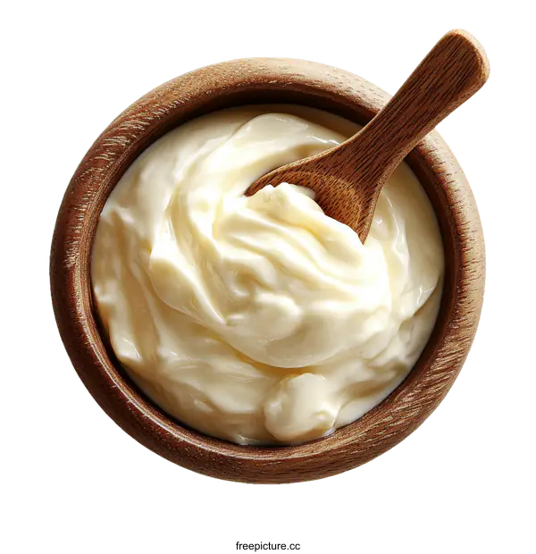 [Transparent Background PNG]Creamy Dip in Wooden Bowl with Spoon