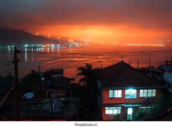 The night view of a city from a rooftop in Taiwan