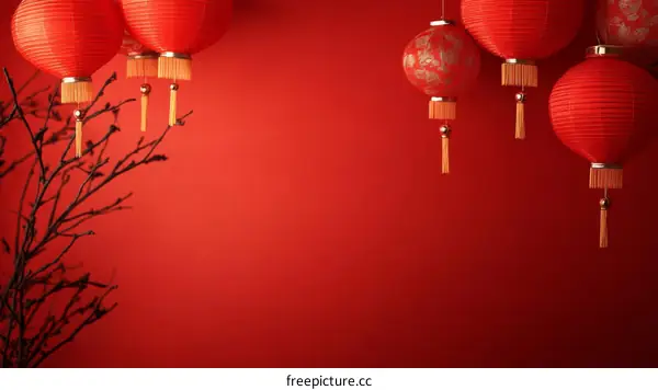 Red Chinese Lanterns Against a Red Background