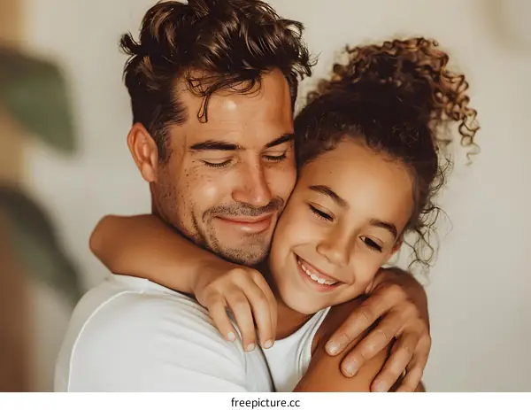 Father and Daughter Hugging and Smiling Together