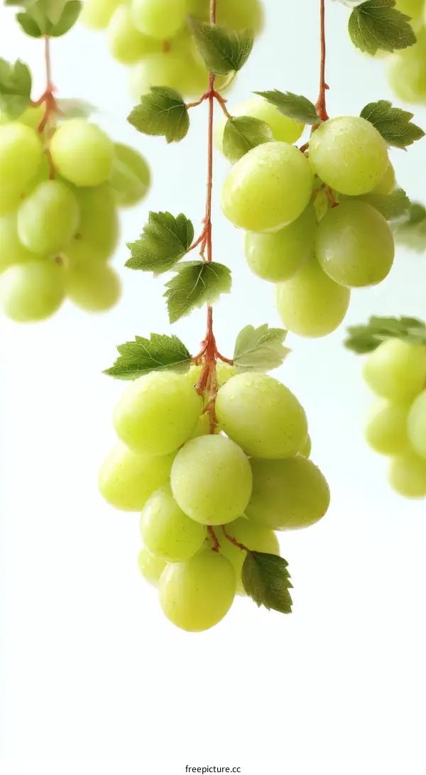 Fresh Green Grapes Hanging on Vines