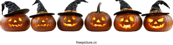 [Transparent Background PNG]Halloween Pumpkins with Witch Hats