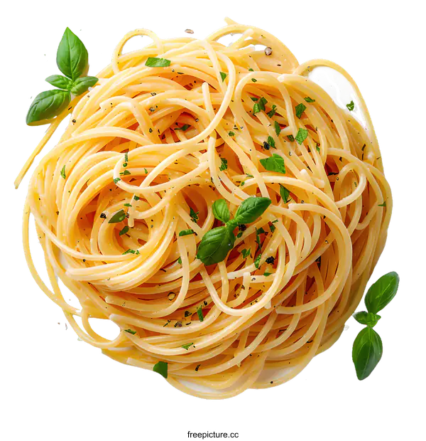 [Transparent Background PNG]Spaghetti with basil and pepper
