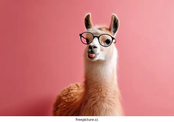 Funny Llama Wearing Glasses Against Pink Background