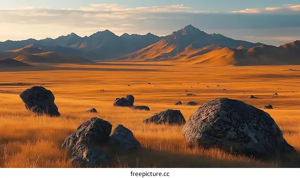 Golden Grasslands Majestic Mountains