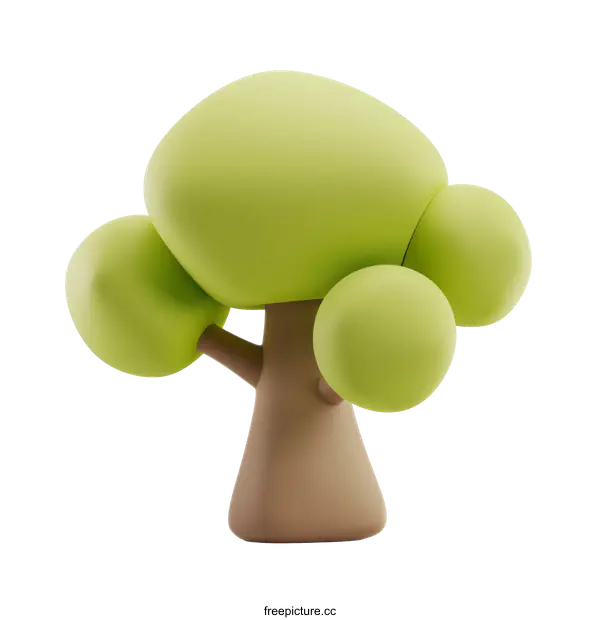 [Transparent Background PNG]Green 3D Tree Illustration on White Background