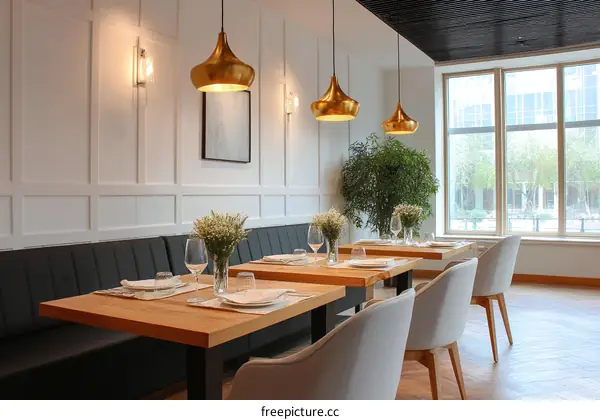 Modern Restaurant Interior Design with Large Windows