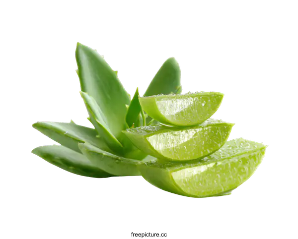 [Transparent Background PNG]Fresh Aloe Vera Slices and Leaves Close-up