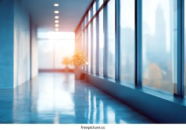 Modern Office Corridor with Large Windows