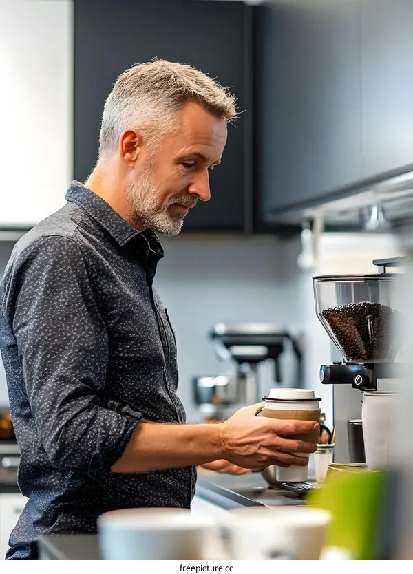 Man Making Coffee in Kitchen