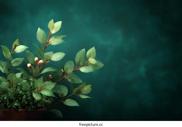 Teal Background with Decorative Plants