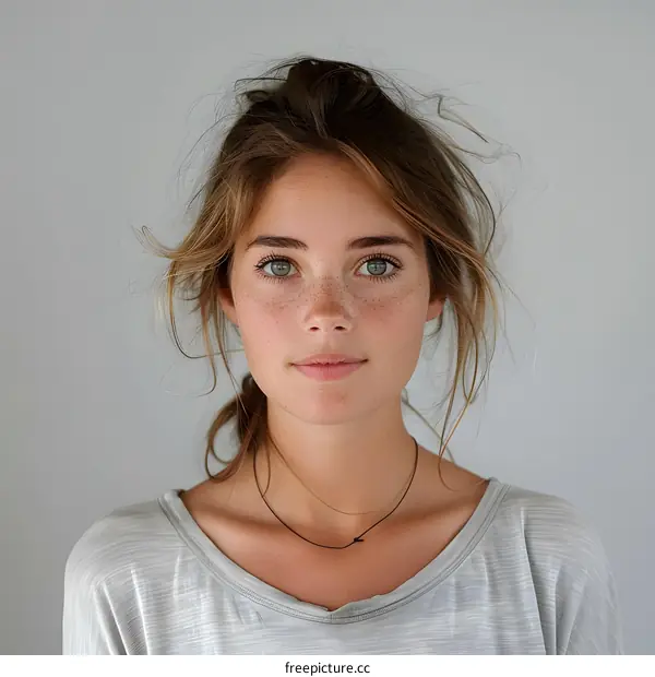 portrait of a young woman with freckles