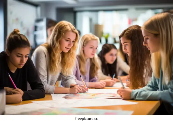 A group of young women working on a project together