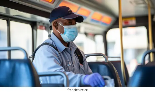 Bus driver wearing a mask