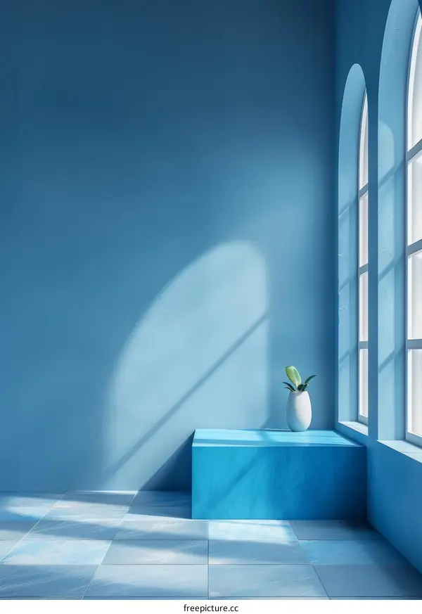 Blue Room with Sunlight and Plant