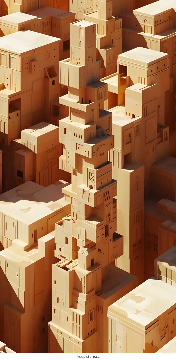 Abstract Cityscape Illustration with Geometric Buildings