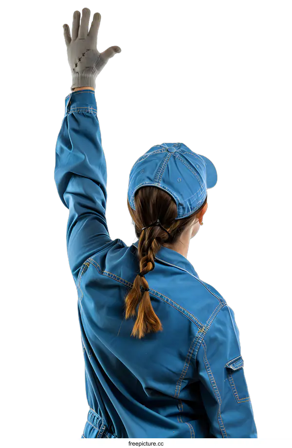[Transparent Background PNG]Woman in Workwear Raising Her Hand