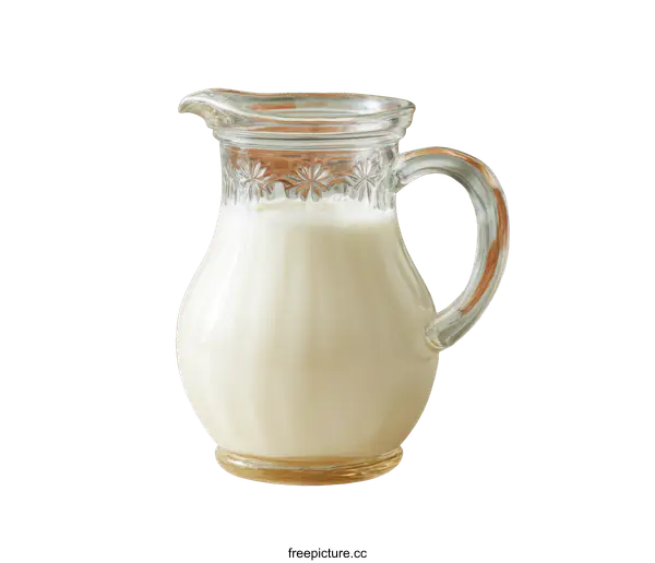 [Transparent Background PNG]Vintage Glass Pitcher Filled with Milk